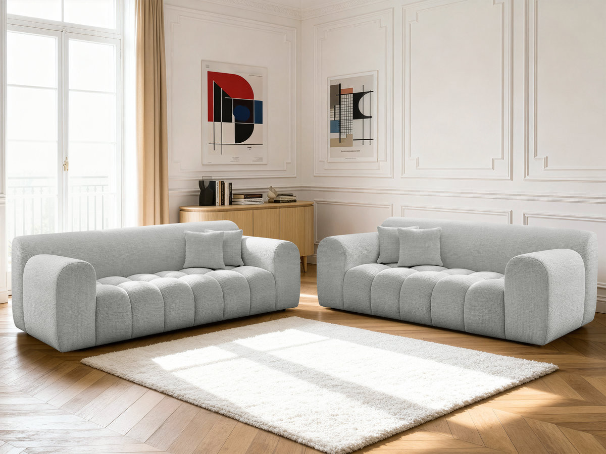 Ensemble canapé droit 3 + 2 places MELISSE texturé gris clair