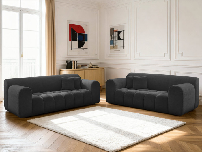 Ensemble canapé droit fixe 3 + 2 places MELISSE tissu texturé