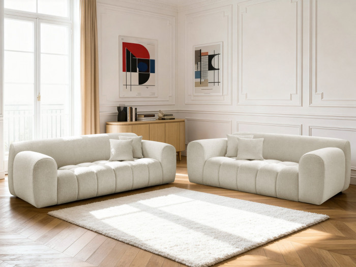 Ensemble canapé droit fixe 3 + 2 places MELISSE tissu chiné