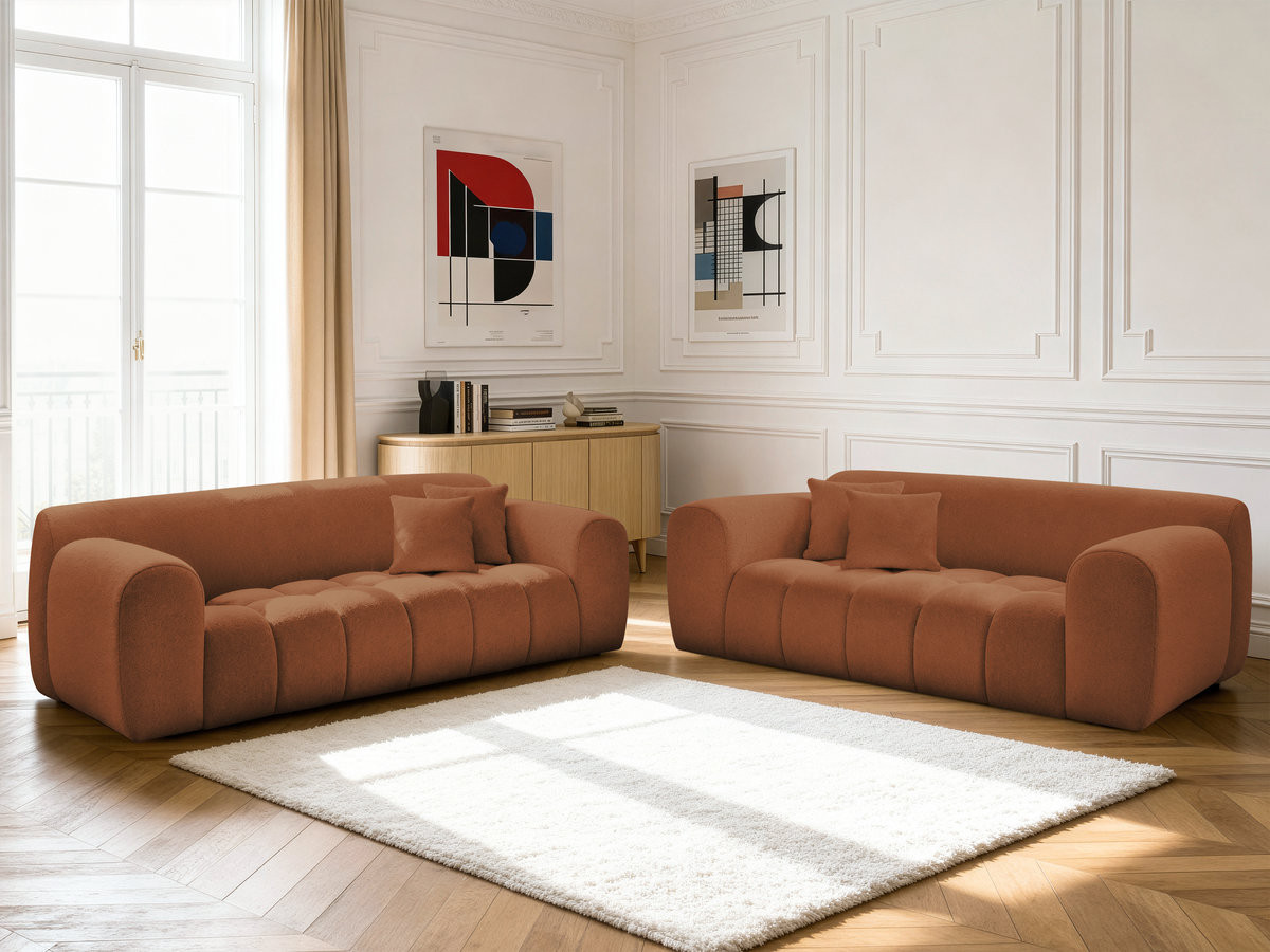 Ensemble canapé droit 3 + 2 places MELISSE chiné orange