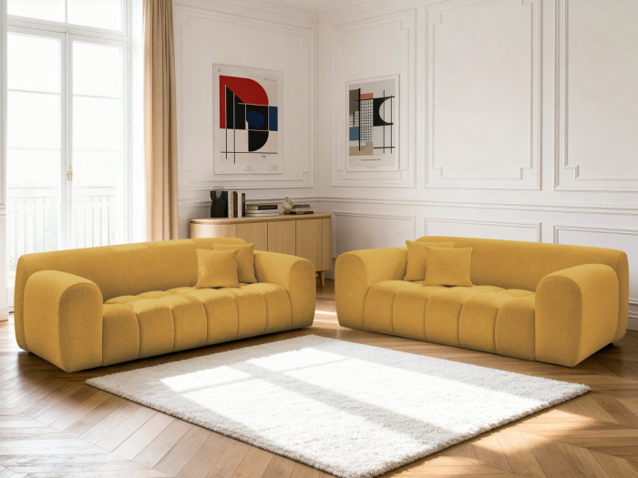 Ensemble canapé droit fixe 3 + 2 places MELISSE tissu chiné