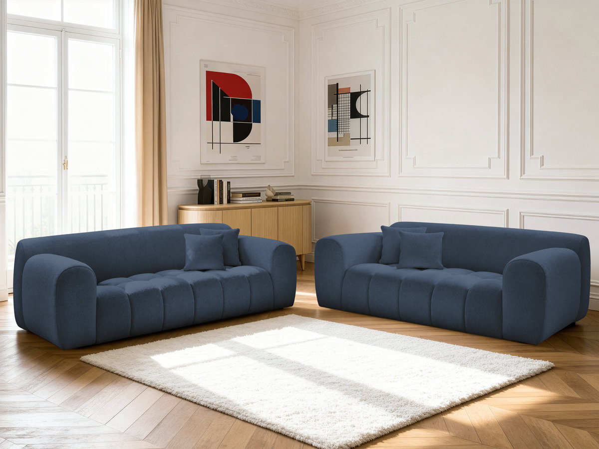 Ensemble canapé droit 3 + 2 places MELISSE chiné bleu