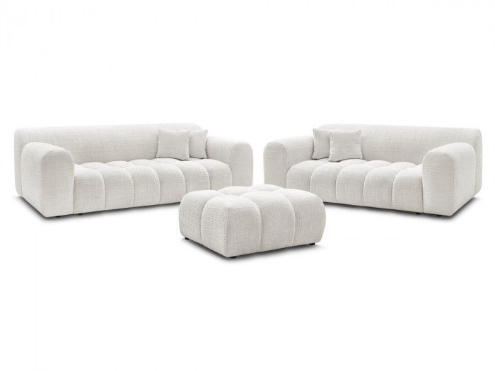 Ensemble canapé droit fixe 3 + 2 places MELISSE tissu texturé avec pouf