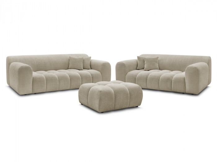 Ensemble canapé droit fixe 3 + 2 places MELISSE tissu texturé avec pouf