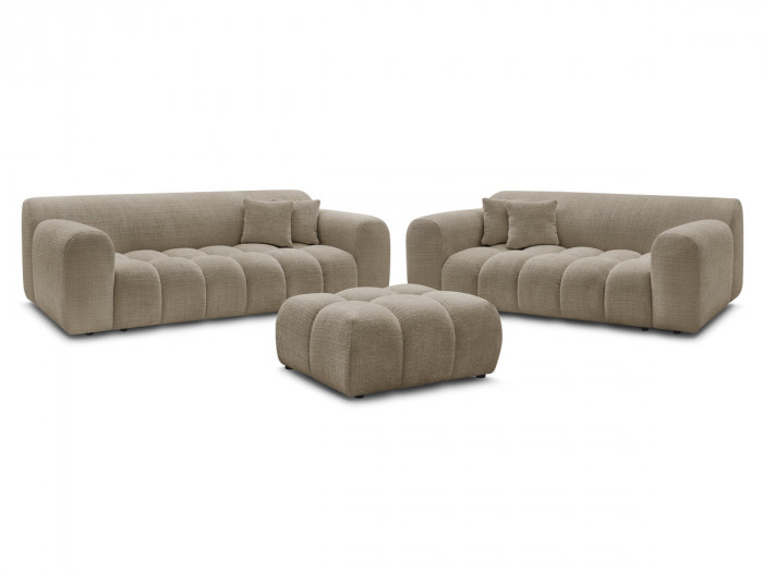 Ensemble canapé droit fixe 3 + 2 places MELISSE tissu texturé avec pouf