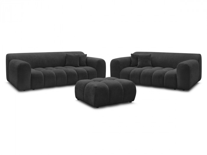 Ensemble canapé droit fixe 3 + 2 places MELISSE tissu texturé avec pouf