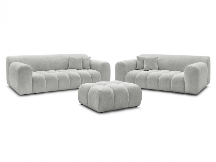 Ensemble canapé droit fixe 3 + 2 places MELISSE tissu texturé avec pouf