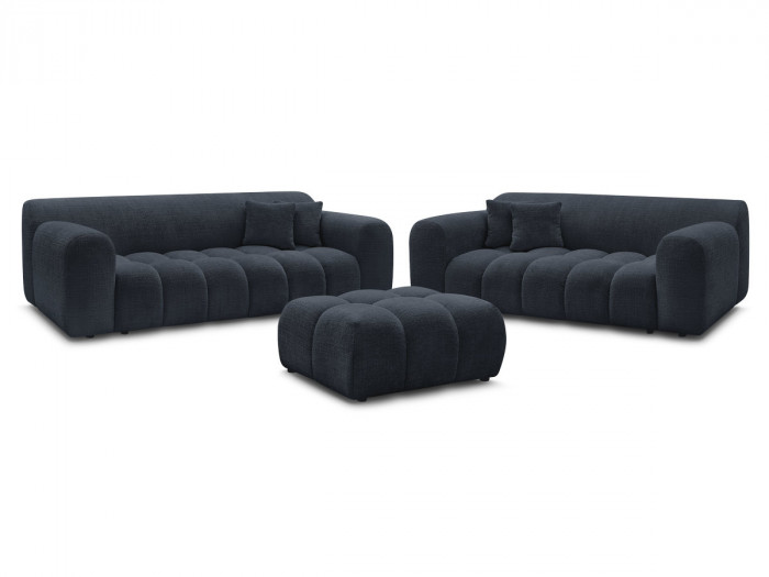 Ensemble canapé droit fixe 3 + 2 places MELISSE tissu texturé avec pouf