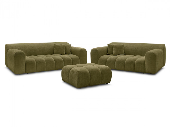 Ensemble canapé droit fixe 3 + 2 places MELISSE tissu texturé avec pouf