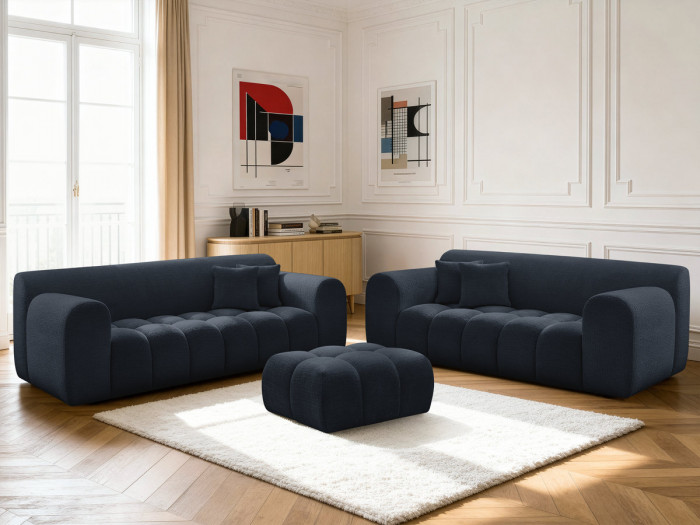 Ensemble canapé droit fixe 3 + 2 places MELISSE tissu texturé avec pouf