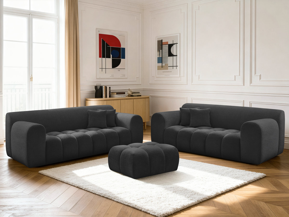 Ensemble canapé droit 3 + 2 places MELISSE texturé avec pouf noir