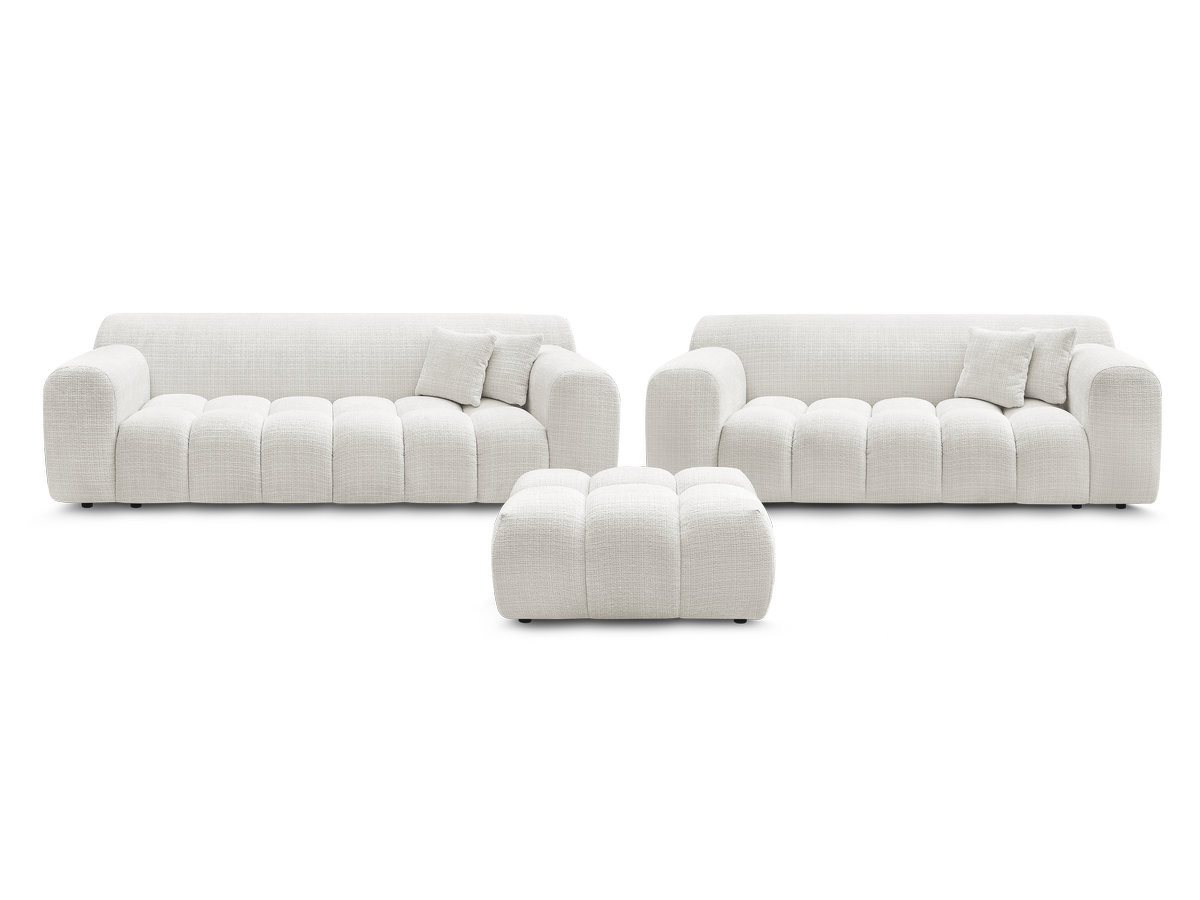 Ensemble canapé droit 3 + 2 places MELISSE texturé avec pouf blanc — vue 4
