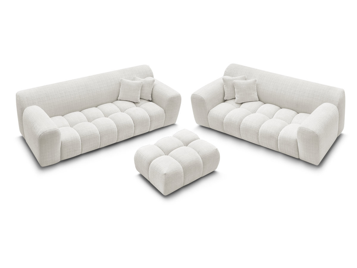 Ensemble canapé droit 3 + 2 places MELISSE texturé avec pouf blanc — vue 5