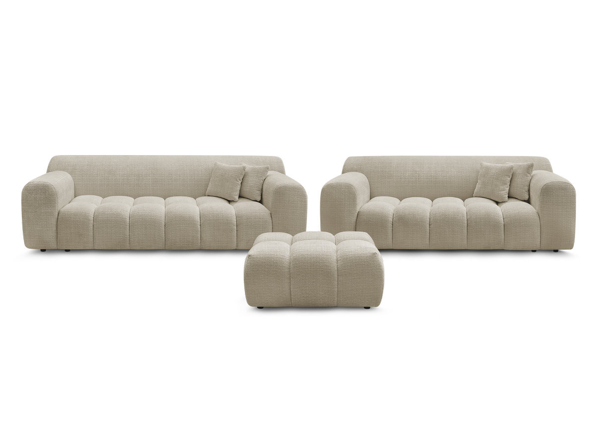 Ensemble canapé droit 3 + 2 places MELISSE texturé avec pouf beige — vue 5
