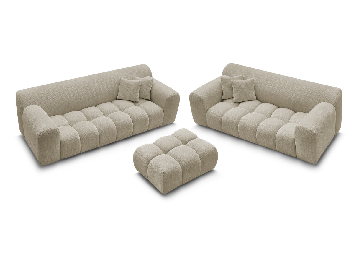 Ensemble canapé droit fixe 3 + 2 places MELISSE tissu texturé avec pouf