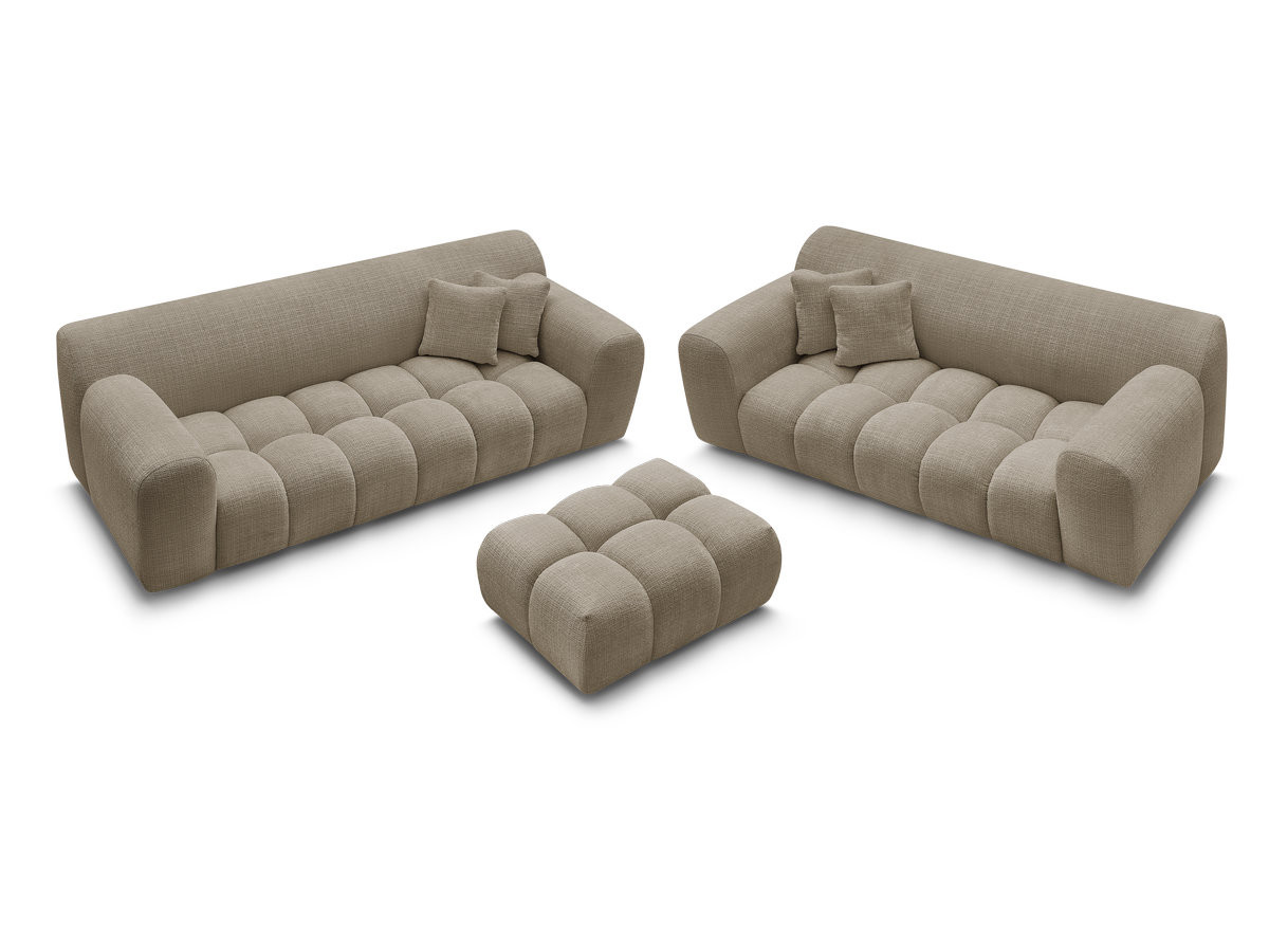 Ensemble canapé droit 3 + 2 places MELISSE texturé avec pouf taupe — vue 5