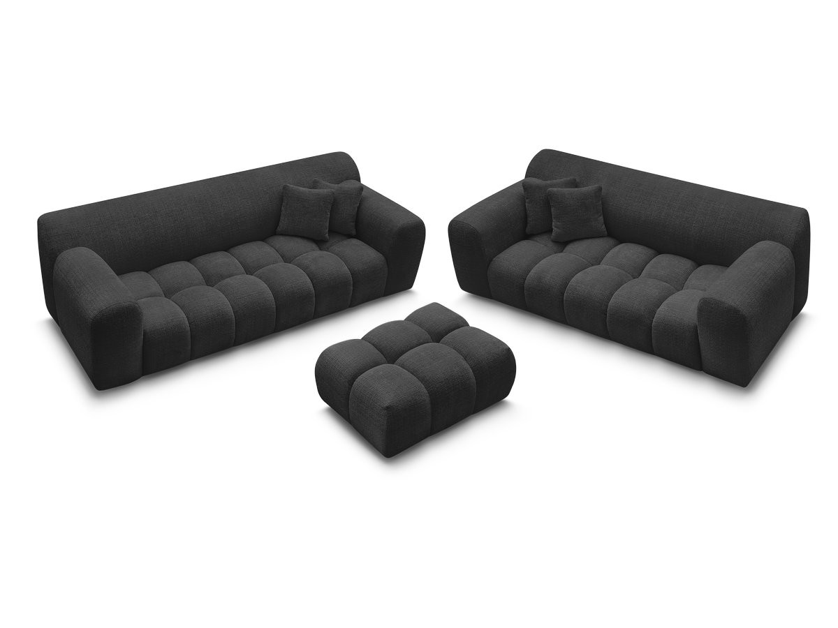 Ensemble canapé droit 3 + 2 places MELISSE texturé avec pouf noir — vue 5