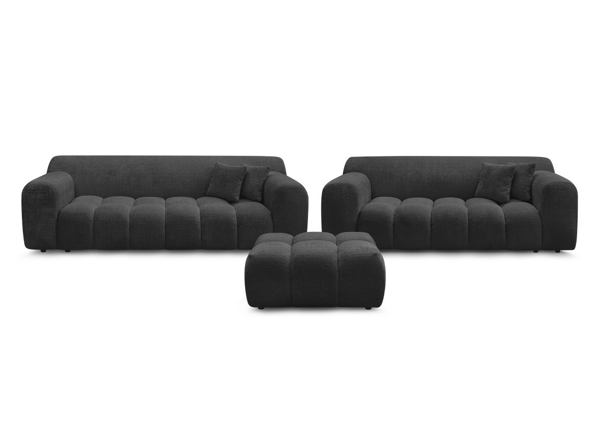 Ensemble canapé droit 3 + 2 places MELISSE texturé avec pouf noir — vue 4