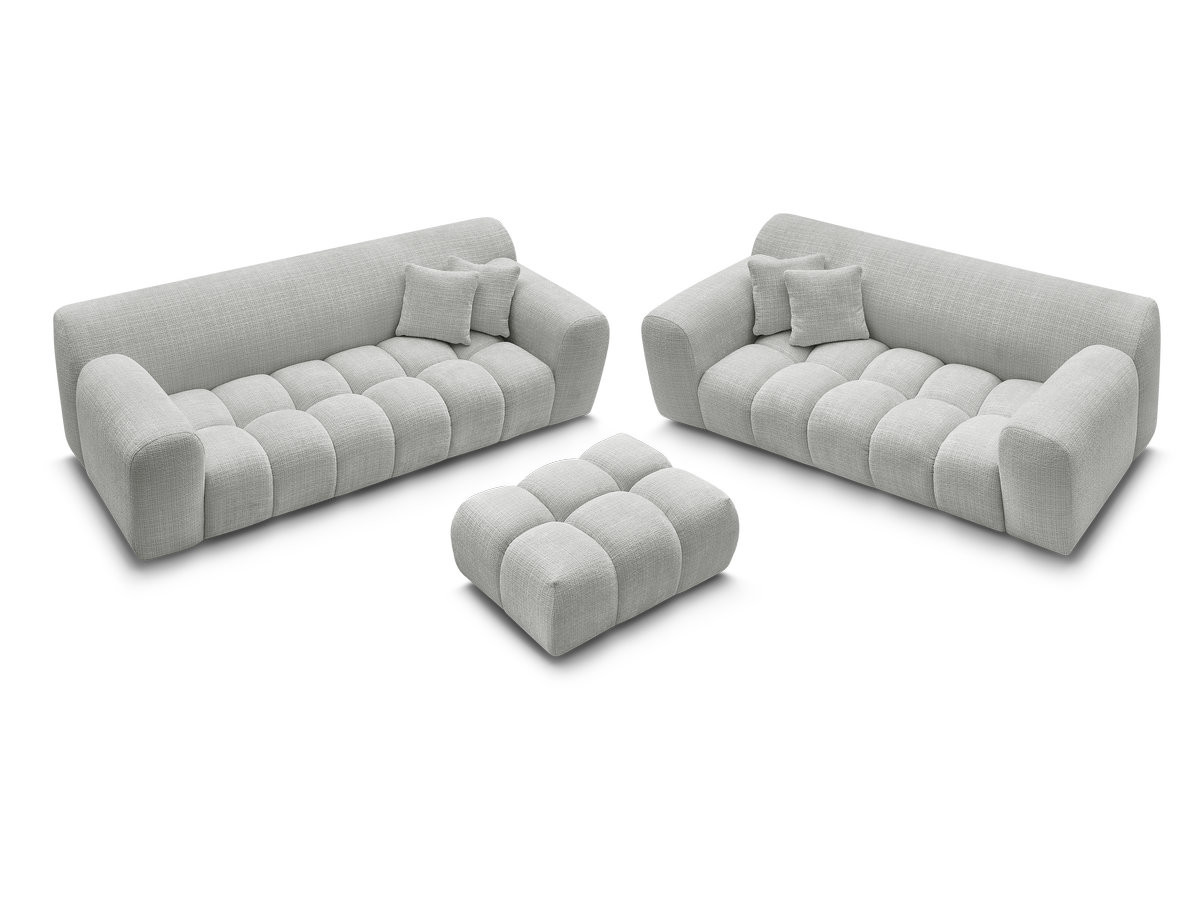 Ensemble canapé droit 3 + 2 places MELISSE texturé avec pouf gris clair — vue 5