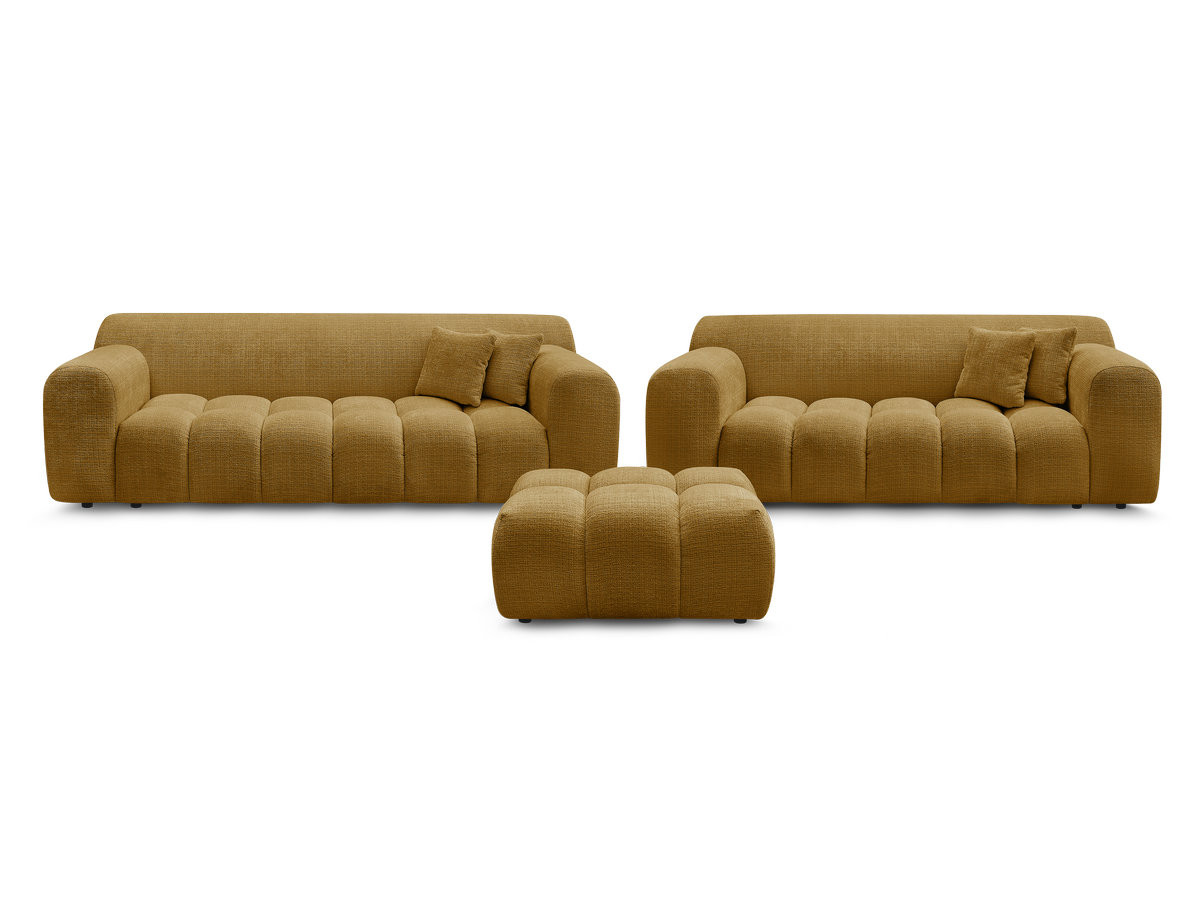 Ensemble canapé droit 3 + 2 places MELISSE texturé avec pouf jaune — vue 4