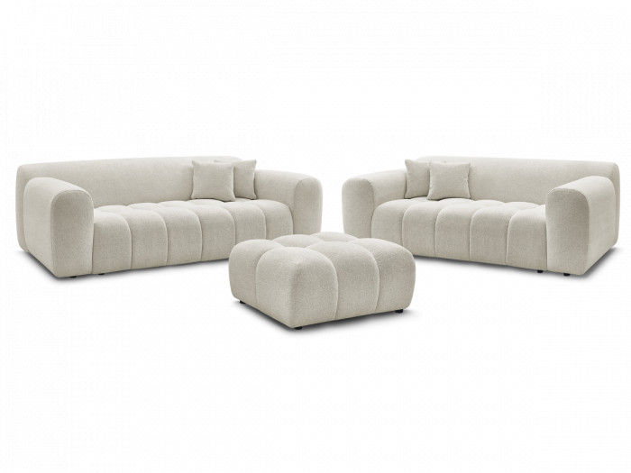 Ensemble canapé droit fixe 3 + 2 places MELISSE tissu chiné avec pouf