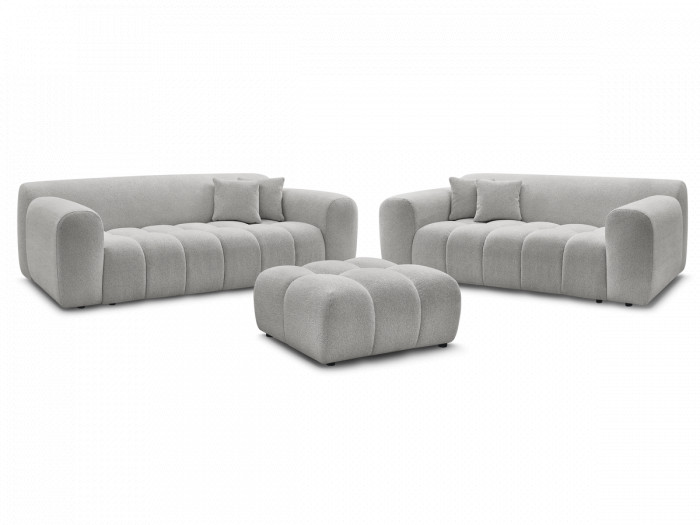 Ensemble canapé droit fixe 3 + 2 places MELISSE tissu chiné avec pouf
