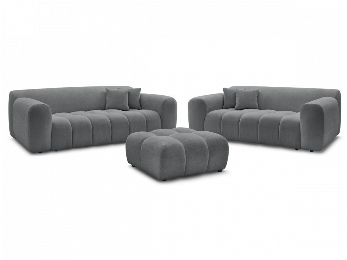Ensemble canapé droit fixe 3 + 2 places MELISSE tissu chiné avec pouf