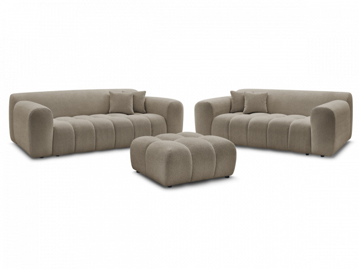 Ensemble canapé droit fixe 3 + 2 places MELISSE tissu chiné avec pouf
