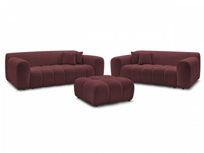 Ensemble canapé droit fixe 3 + 2 places MELISSE tissu chiné avec pouf