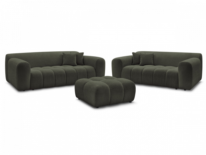 Ensemble canapé droit fixe 3 + 2 places MELISSE tissu chiné avec pouf