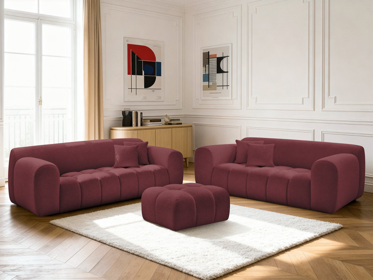 Ensemble canapé droit fixe 3 + 2 places MELISSE tissu chiné avec pouf Ensemble canapé droit fixe 3 + 2 places MELISSE tissu chiné avec pouf