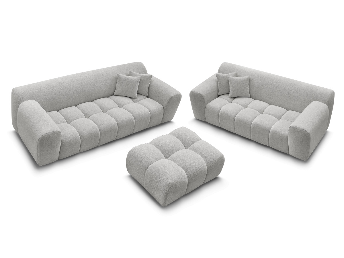 Ensemble canapé droit 3 + 2 places MELISSE chiné avec pouf gris clair — vue 5