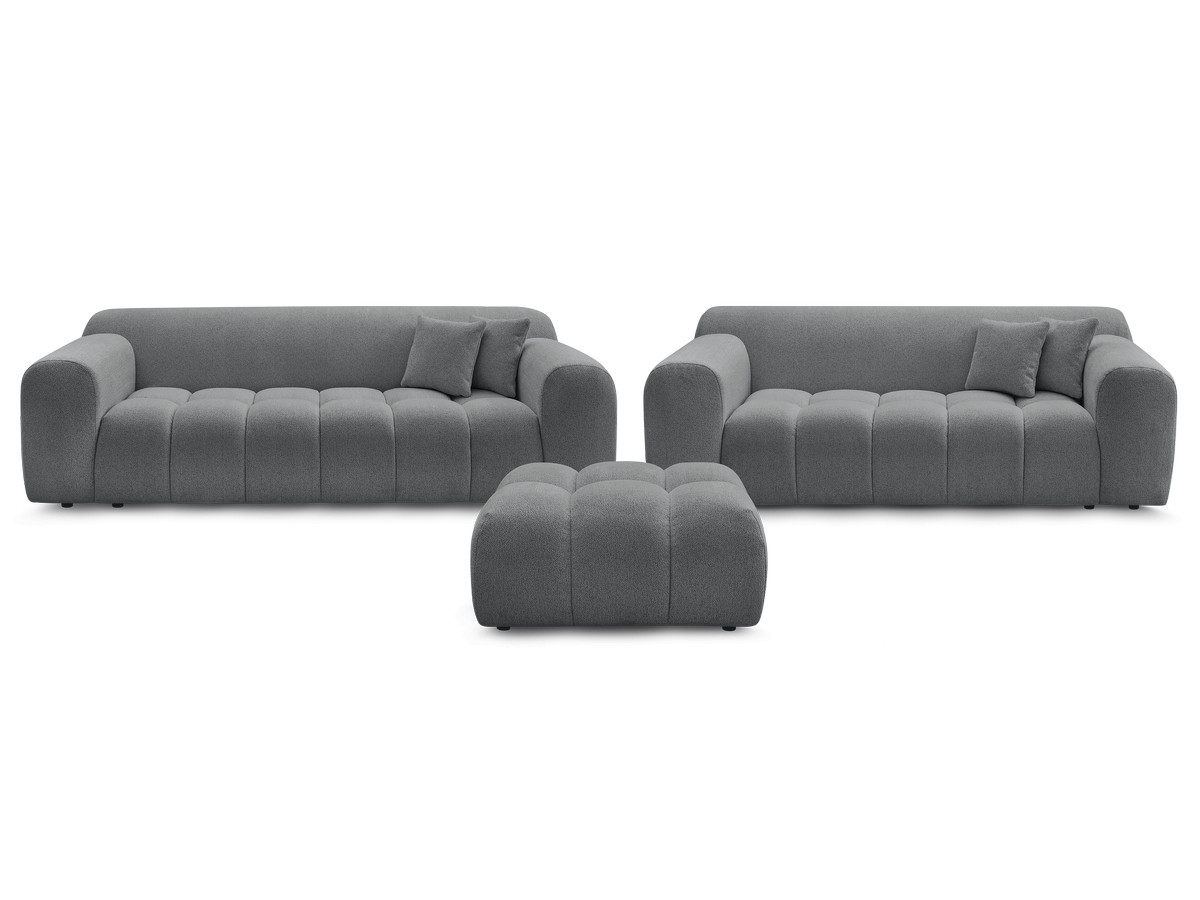 Ensemble canapé droit 3 + 2 places MELISSE chiné avec pouf gris foncé — vue 4