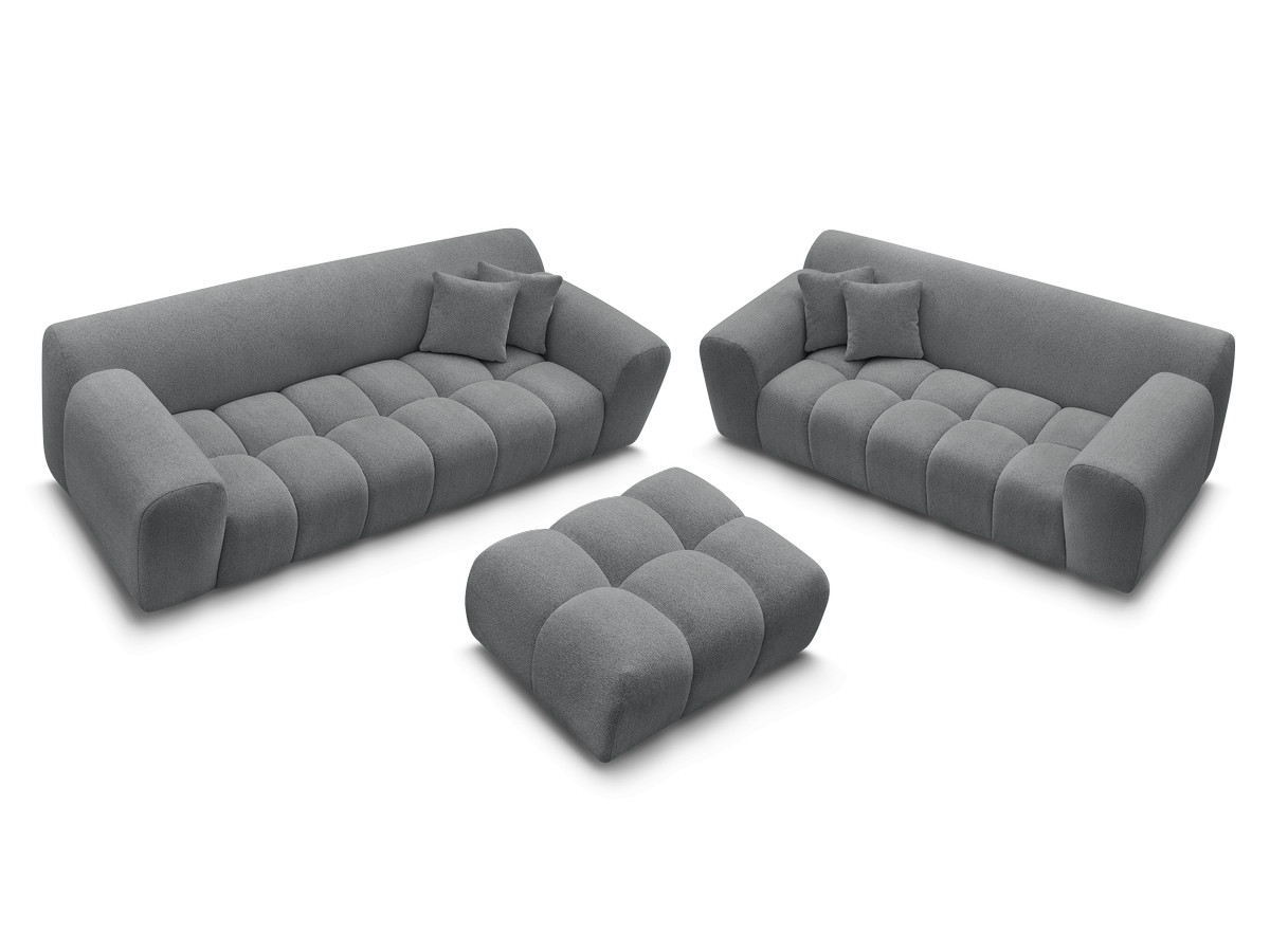 Ensemble canapé droit 3 + 2 places MELISSE chiné avec pouf gris foncé — vue 5