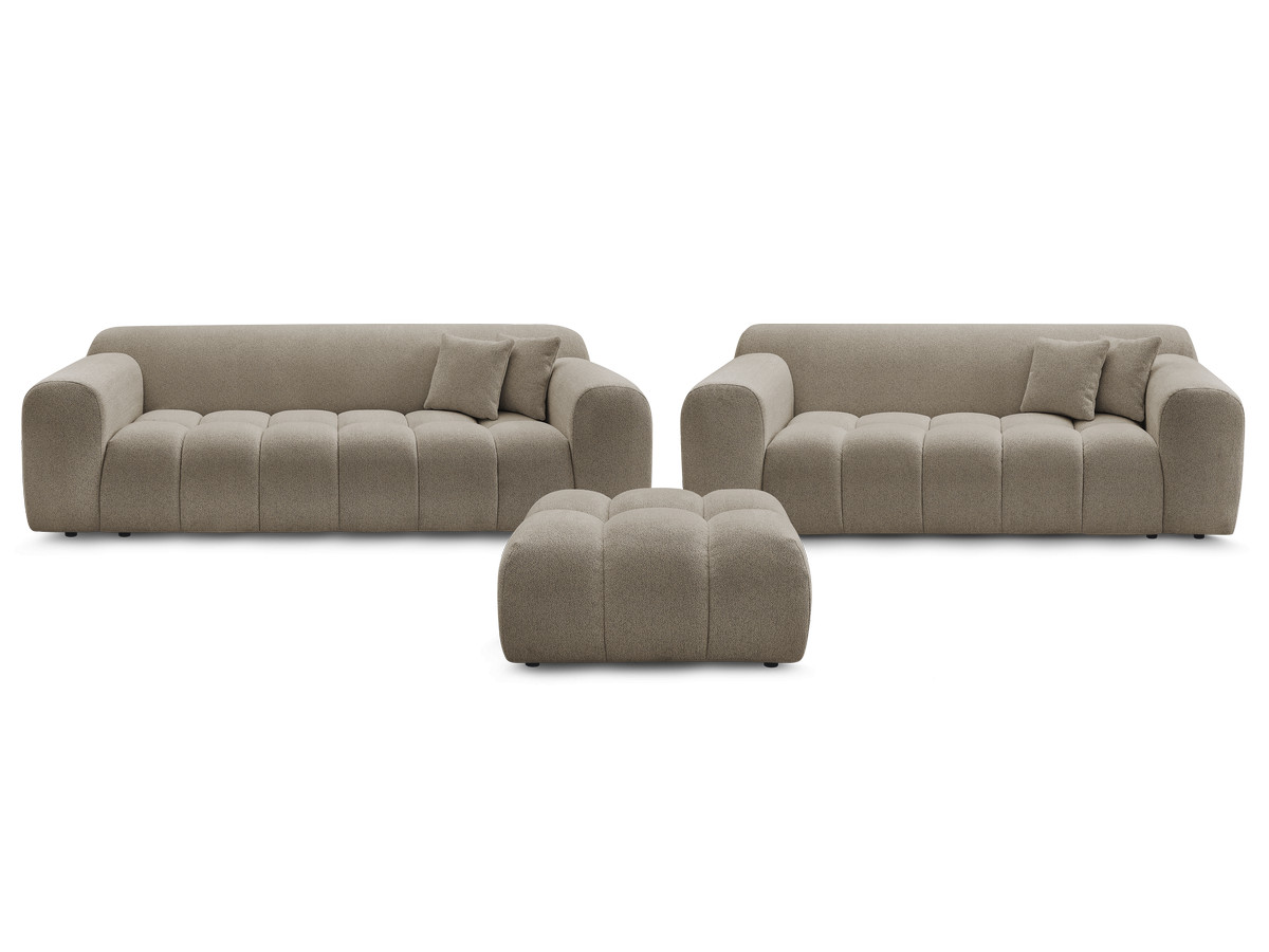 Ensemble canapé droit 3 + 2 places MELISSE chiné avec pouf taupe — vue 4