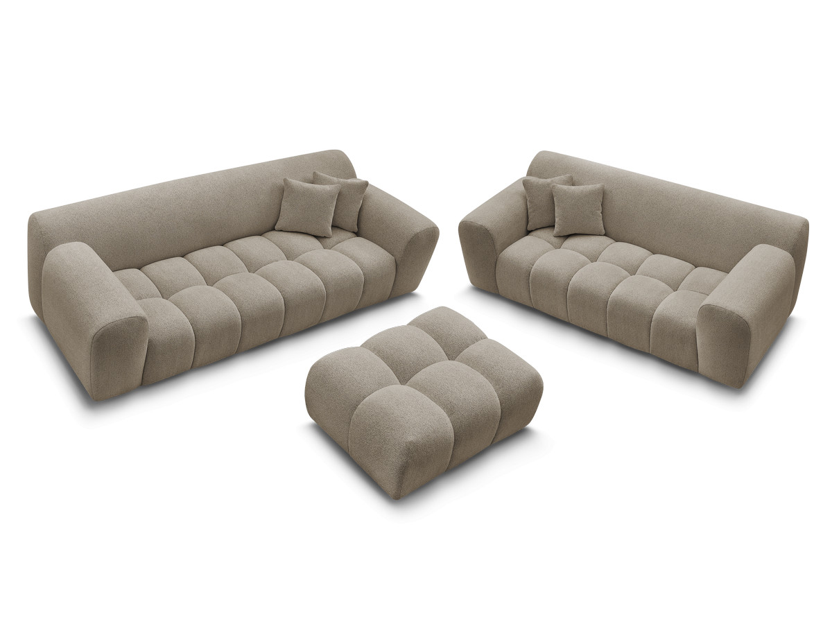 Ensemble canapé droit 3 + 2 places MELISSE chiné avec pouf taupe — vue 5