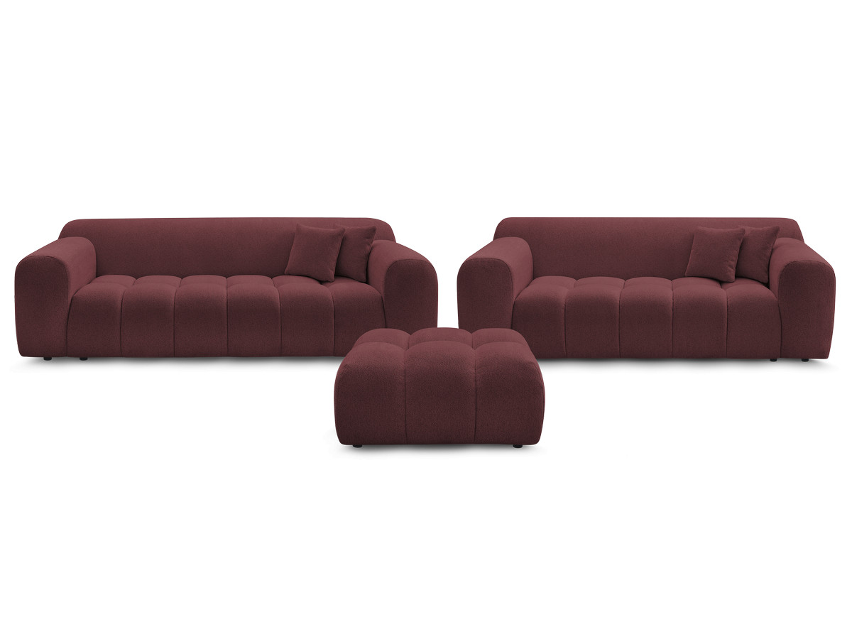 Ensemble canapé droit 3 + 2 places MELISSE chiné avec pouf rouge — vue 4