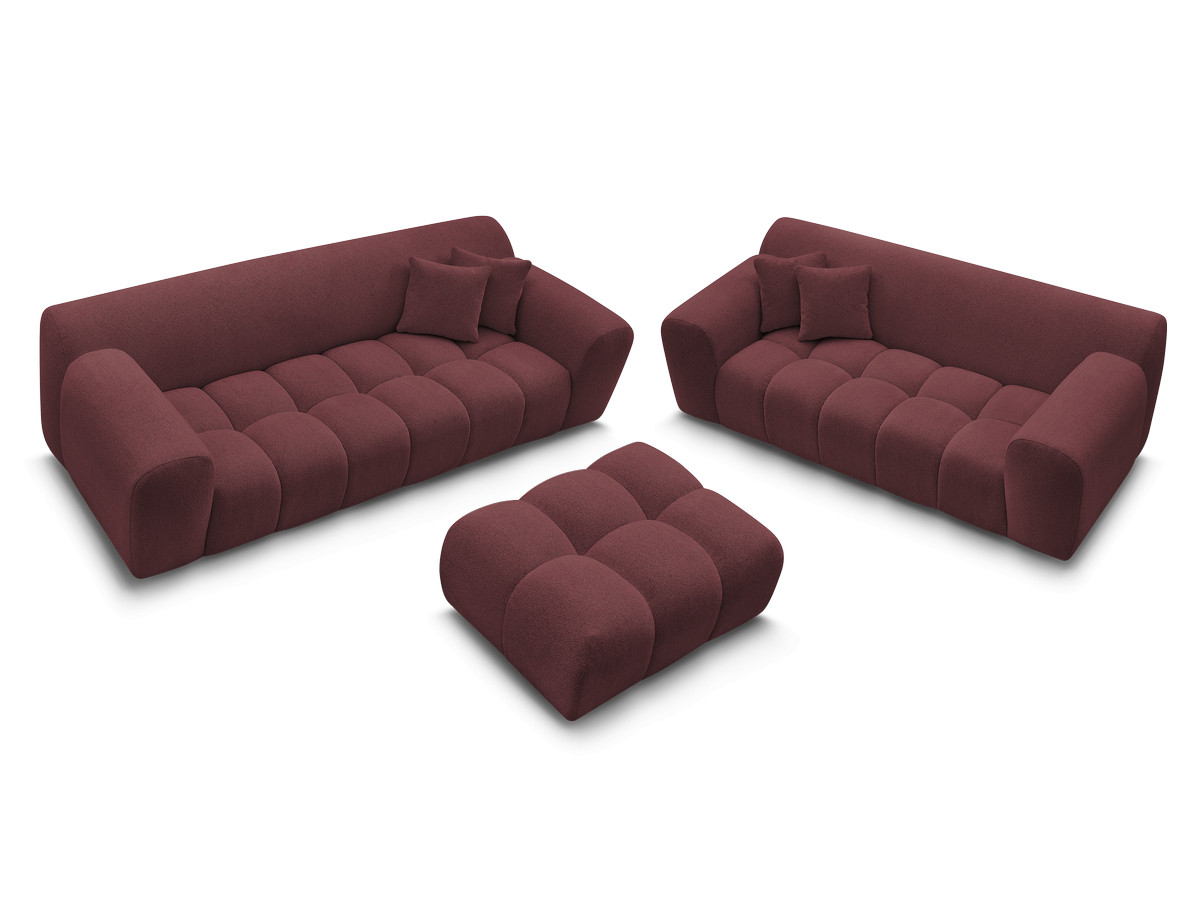 Ensemble canapé droit 3 + 2 places MELISSE chiné avec pouf rouge — vue 5