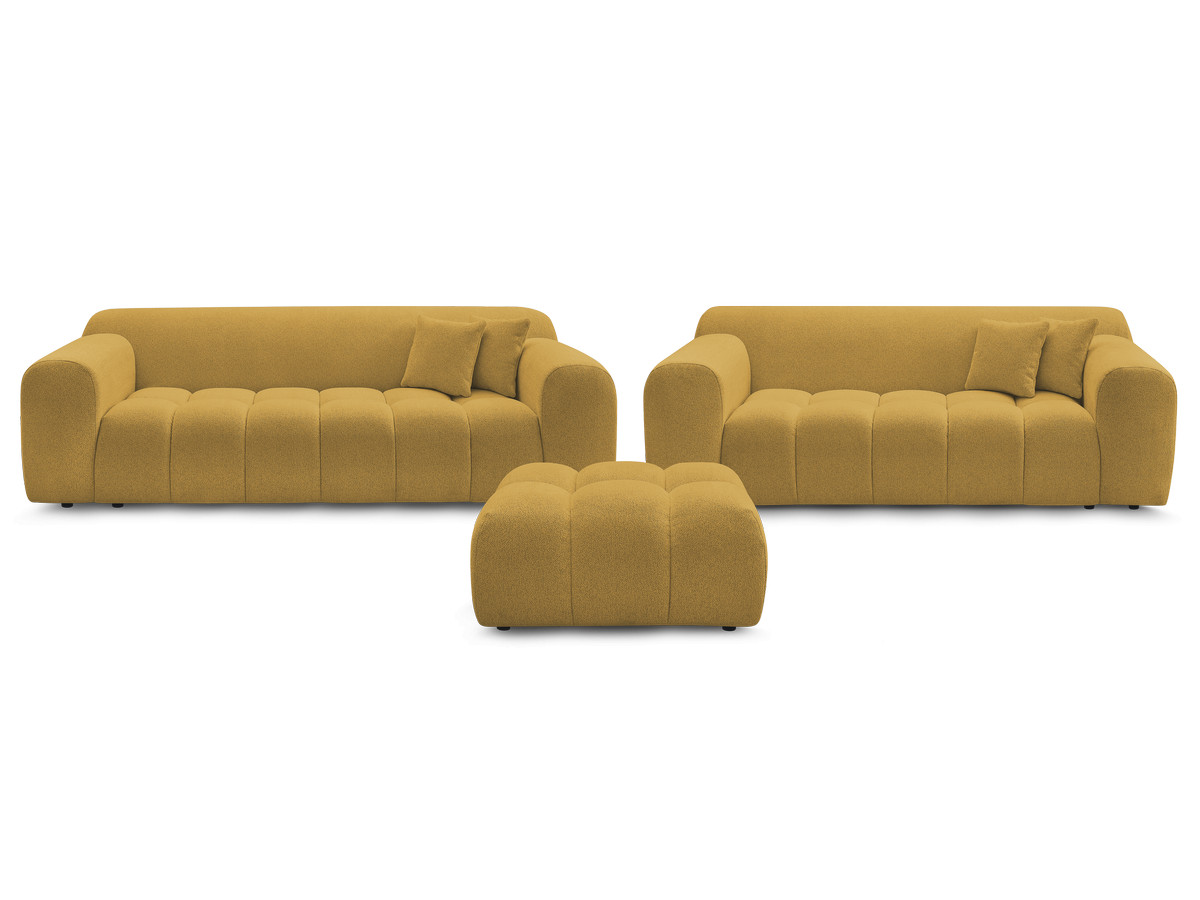 Ensemble canapé droit 3 + 2 places MELISSE chiné avec pouf jaune — vue 4