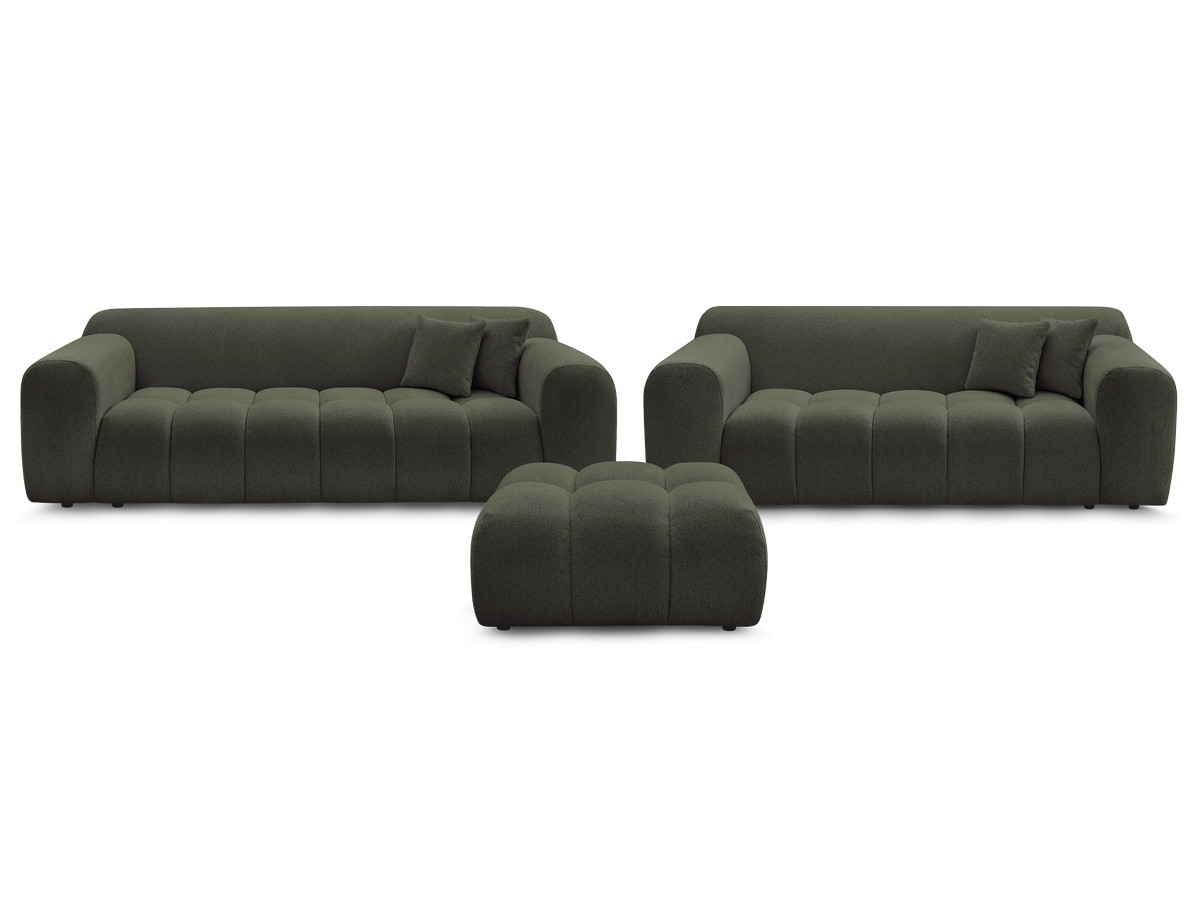 Ensemble canapé droit 3 + 2 places MELISSE chiné avec pouf vert — vue 4
