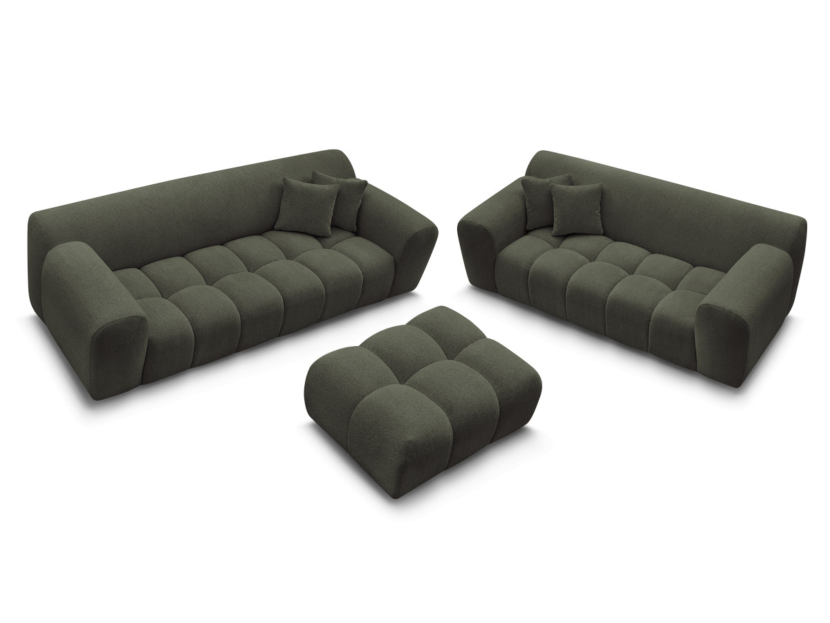 Ensemble canapé droit 3 + 2 places MELISSE chiné avec pouf vert — vue 5