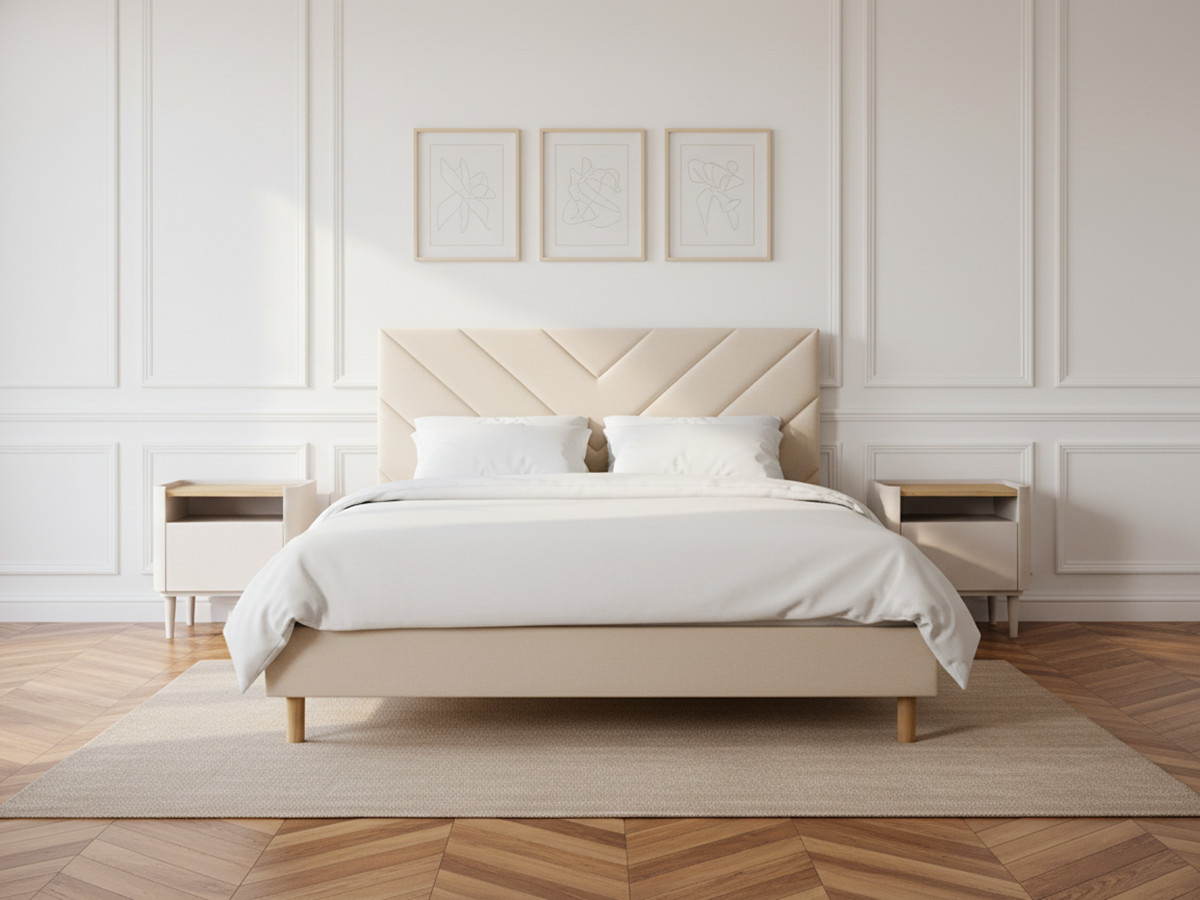 Lit ROMANE avec lattes massives tissu velours