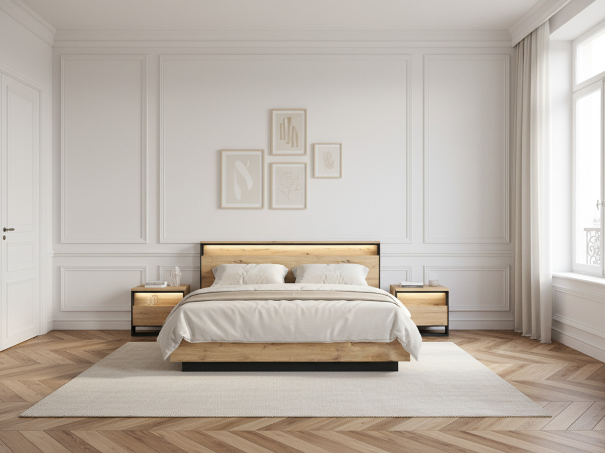 Ensemble KYRIA avec Lit coffre + 2 chevets