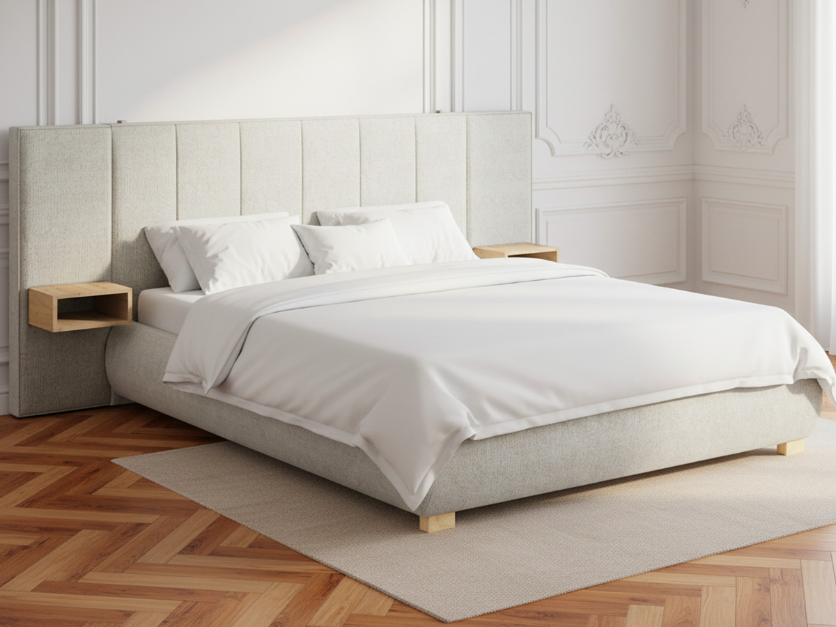 ALOE opbergbed met gestoffeerd hoofdbord, nachtkastjes en geïntegreerde led-verlichting