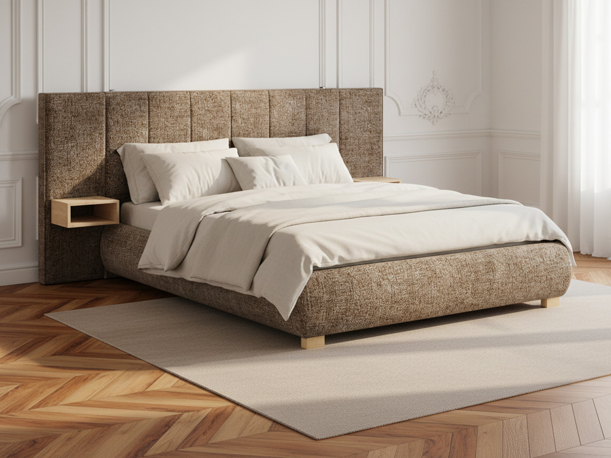 ALOE opbergbed met gestoffeerd hoofdbord, nachtkastjes en geïntegreerde led-verlichting