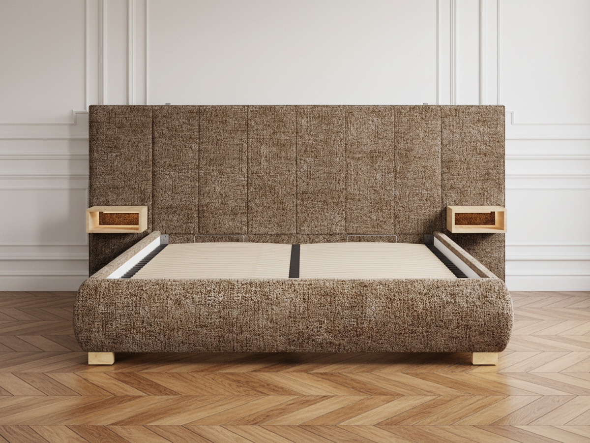 ALOE opbergbed met gestoffeerd hoofdbord, nachtkastjes en geïntegreerde led-verlichting