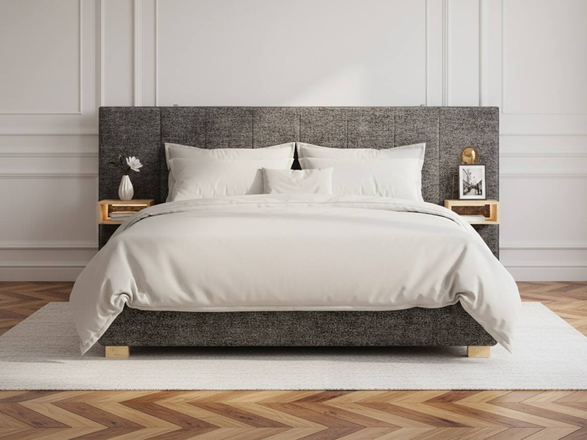 ALOE opbergbed met gestoffeerd hoofdbord, nachtkastjes en geïntegreerde led-verlichting