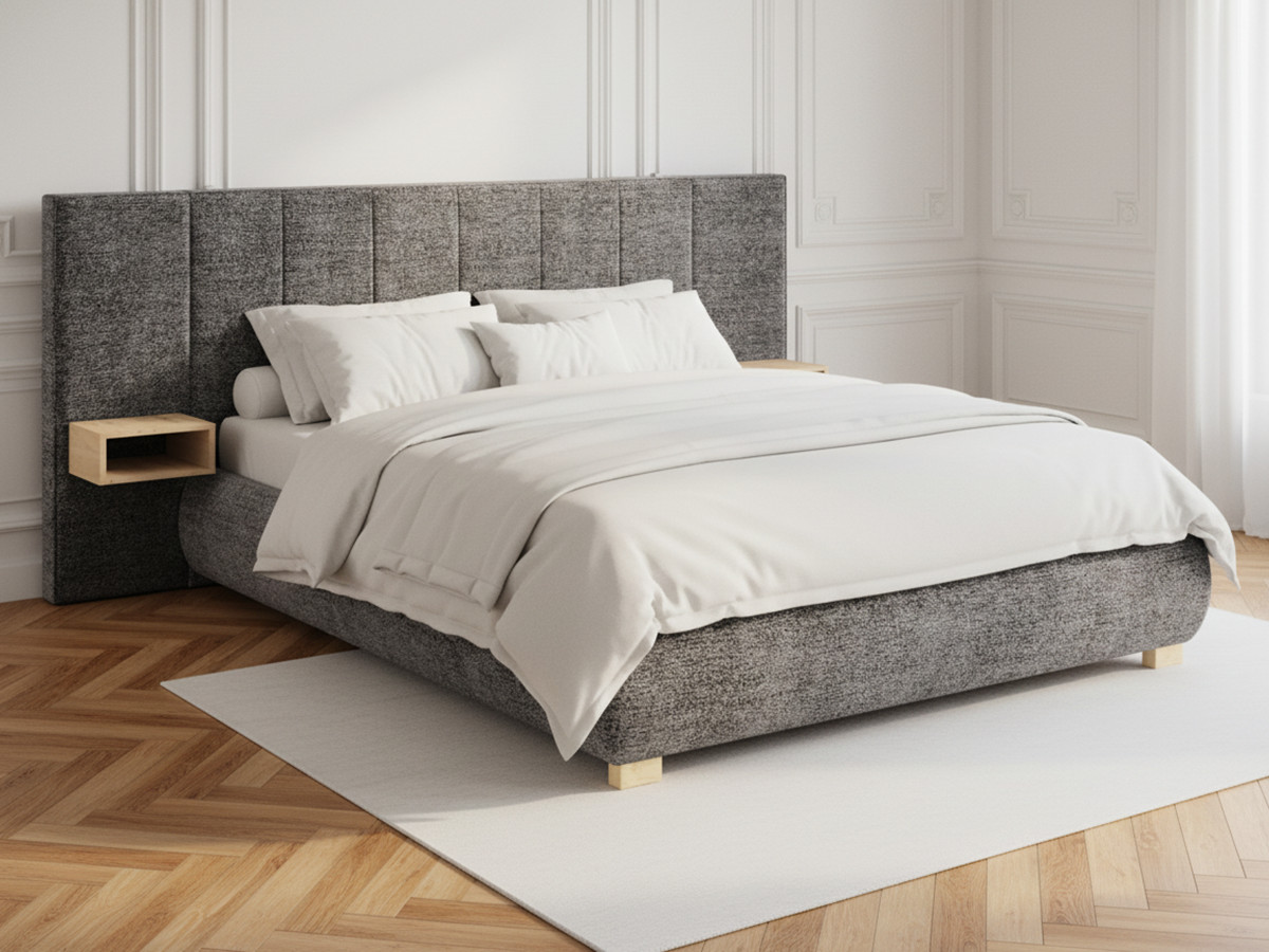 ALOE opbergbed met gestoffeerd hoofdbord, nachtkastjes en geïntegreerde led-verlichting