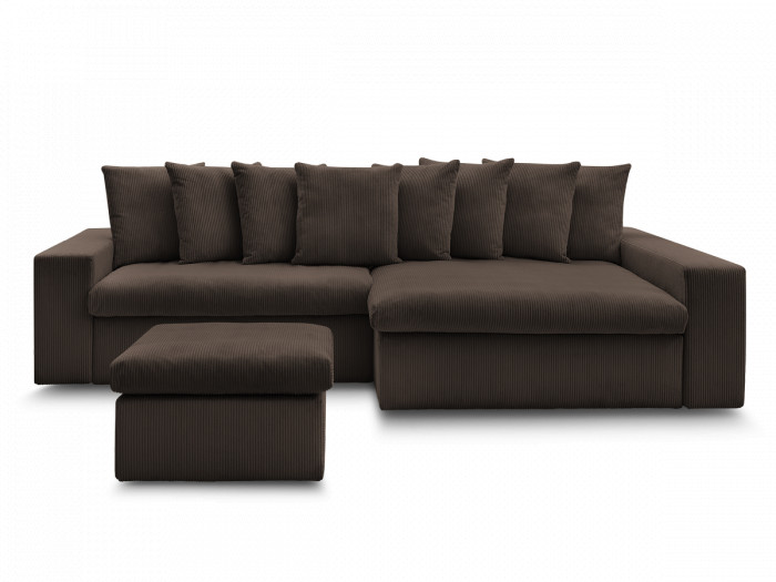 Canapé d'angle fixe ENORE velours côtelé avec pouf