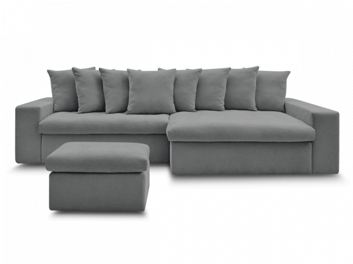Canapé d'angle fixe ENORE tissu lisse avec pouf